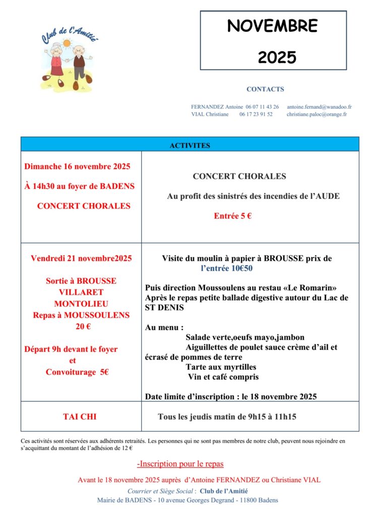 Club de l'amitié Nov 2025
